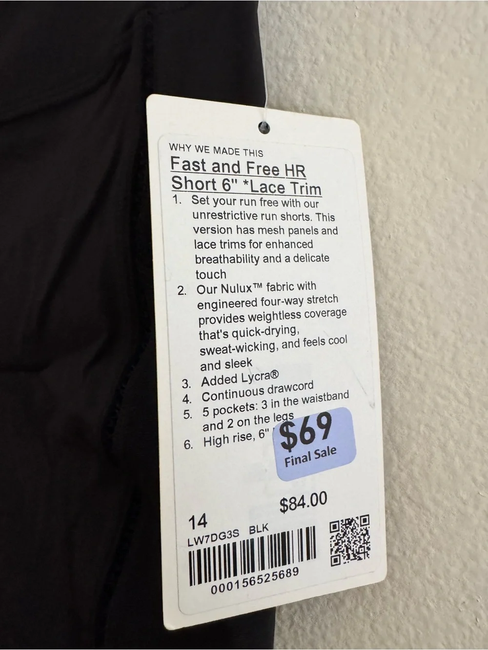 lululemon athletica Black Fast and Free High-Rise Bike Shorts with Side Pockets